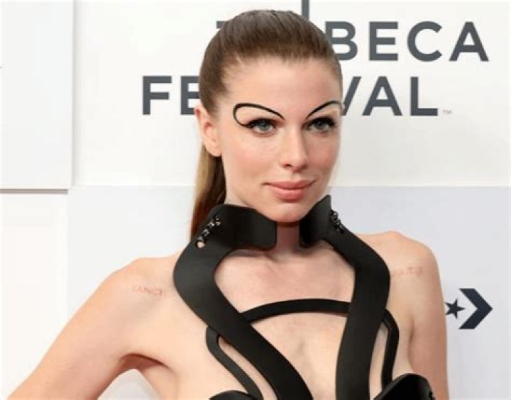 Beautiful Julia Fox looks in a revealing outfit and unusual makeup